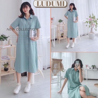 Váy sơ mi dáng dài thắt eo –Đầm nữ form suông vintage LUDUMI