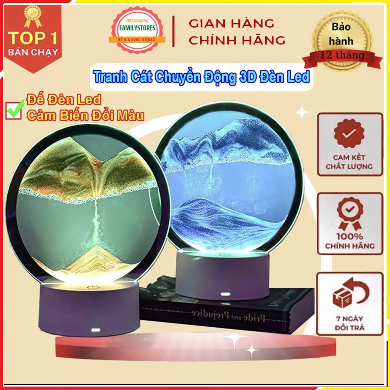 Tranh cát chảy chuyển động 3D kết hợp đèn LED trang trí để bàn decor đèn ngủ làm quà tặng cao cấp