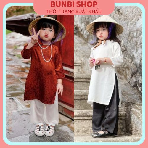 Áo dài cách tân cho bé,sét 2 chi tiết,họa tiết hoa nhí trên nền lụa gấm cao cấp cực xinh hàng thiết kế chuẩn loại 1