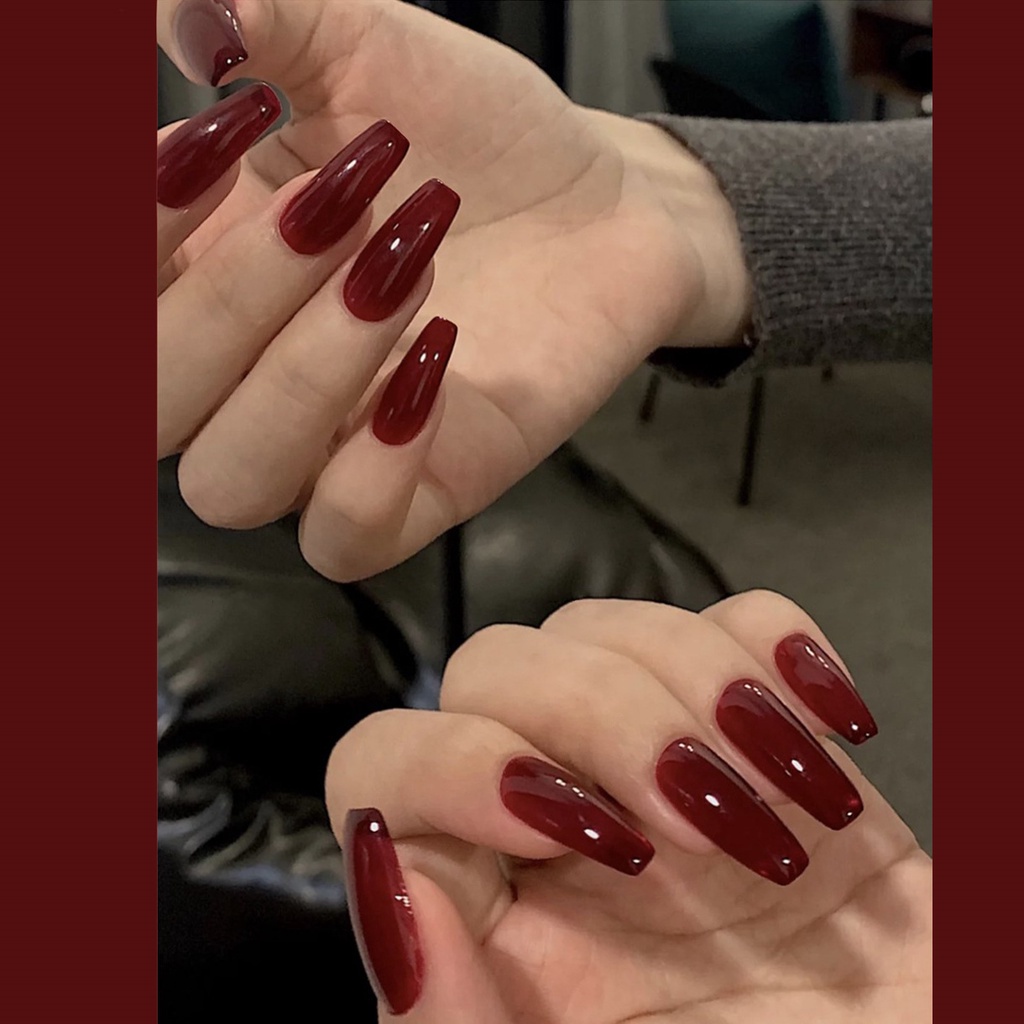 Bộ 24 móng tay giả màu xám in hình trái tim/ nơ