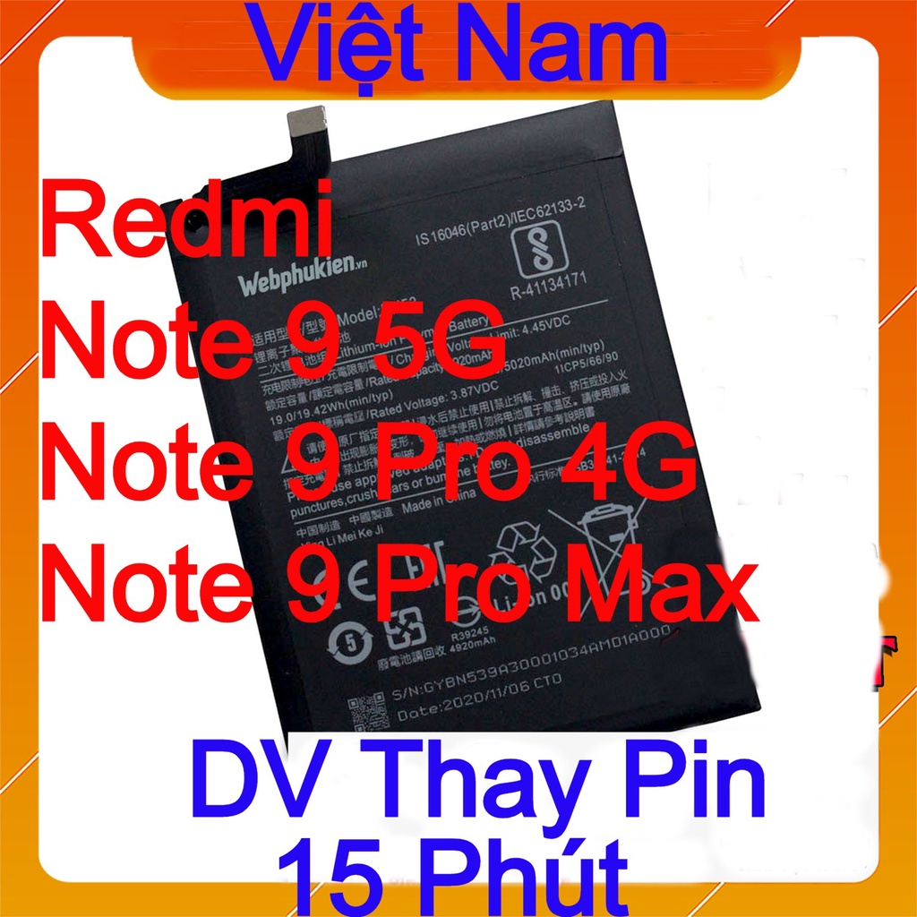 Pin Scud cho Xiaomi Redmi Note 9 Pro Max, Redmi Note 9 Pro 4G, Redmi Note 9 5G - BN53 dung lượng 5020mAh