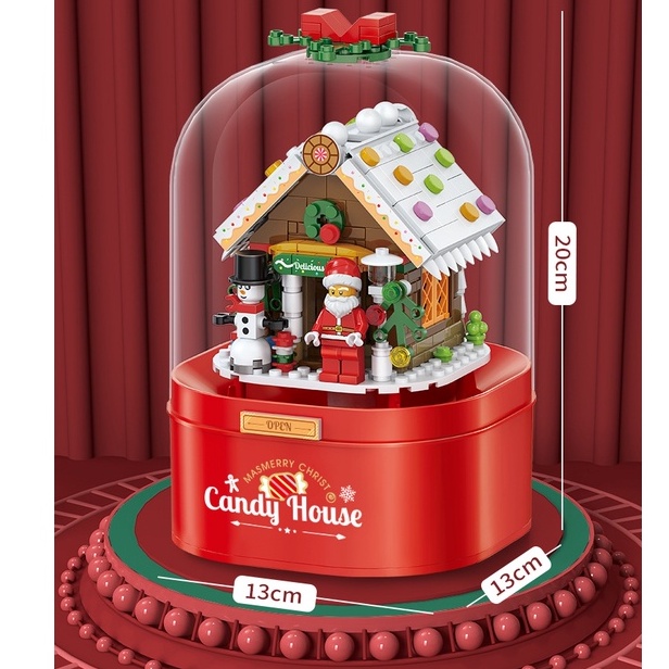 Hộp Phát Nhạc ghép hình Giáng Sinh PHUN TUYẾT RƠI + ĐÈN + NHẠC xoay tròn, Mô Hình Quà Tặng Ông Già Noel, Người Tuyết