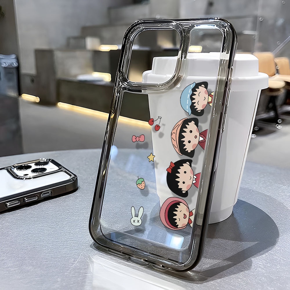 Ốp Điện Thoại Màu Đen In Hình Hoạt Hình Maruko-chan Cho iphone 14ProMax 13 11 12 7Plus X XR XS Max 8 7