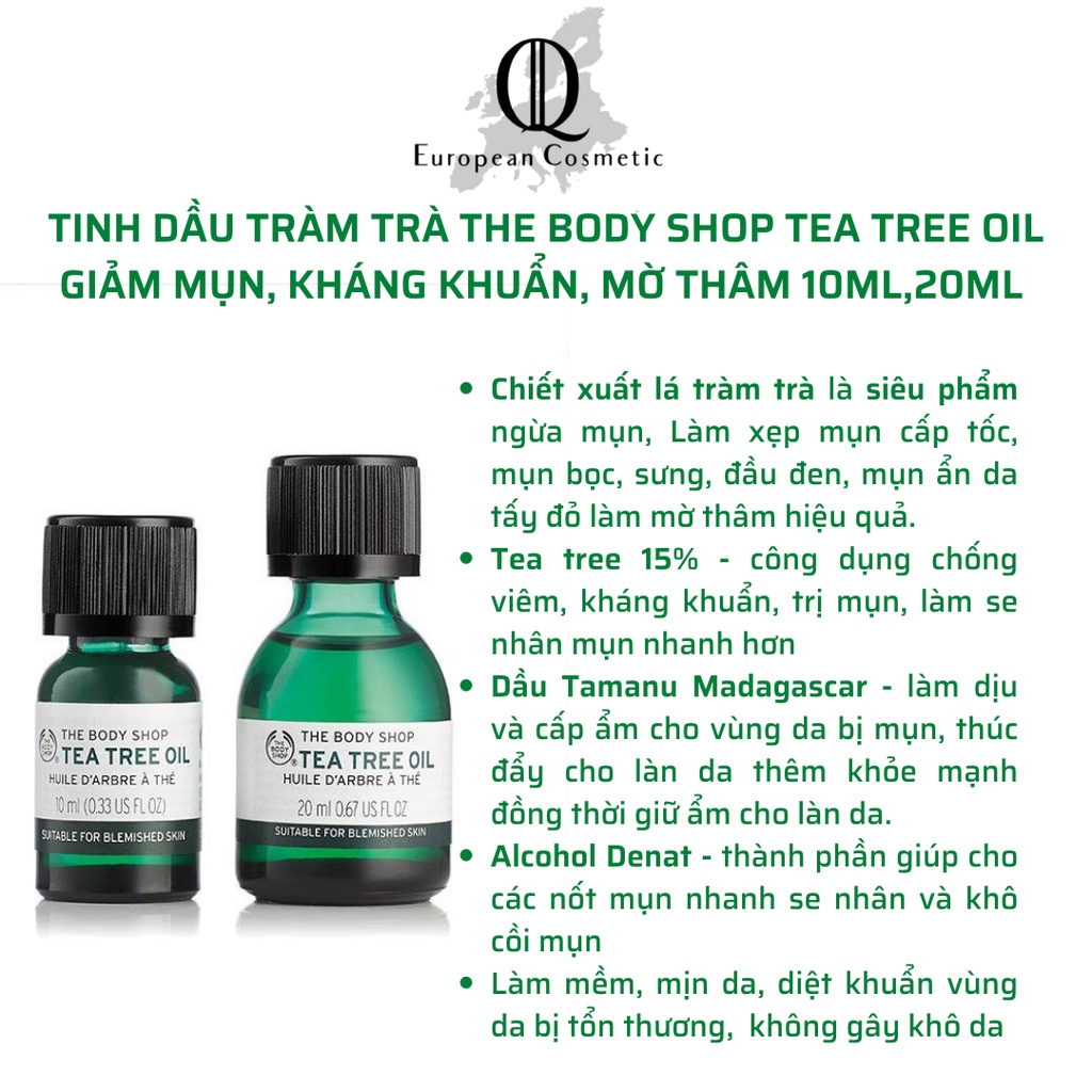 Tinh Dầu Tea Tree Oil Chấm Mụn, Kháng Khuẩn, Giảm Mụn, Mờ Thâm The Bod
