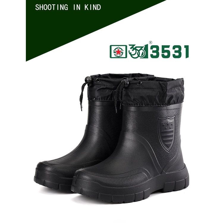 Giày Bốt Đi Mưa Chống Gió Vải Cotton Màu Đen Chống Thấm Nước Thời Trang Mùa Đông Cho Nam