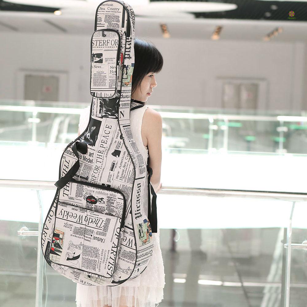 Túi Đựng Đàn Guitar 41Inch 600D Bằng Vải Oxford Họa Tiết Tờ Báo Chống Thấm Nước Có Dây Đeo Tiện Dụng