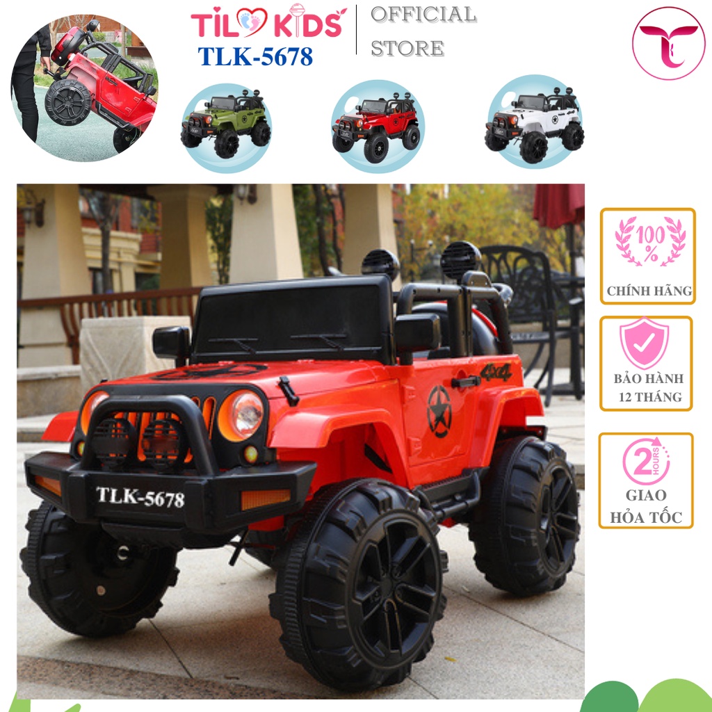 Xe ô tô điện cho bé TILO KIDS TLK-5678 kiểu dáng địa hình, có điều khiển từ xa, bluetooth, chế độ nhún