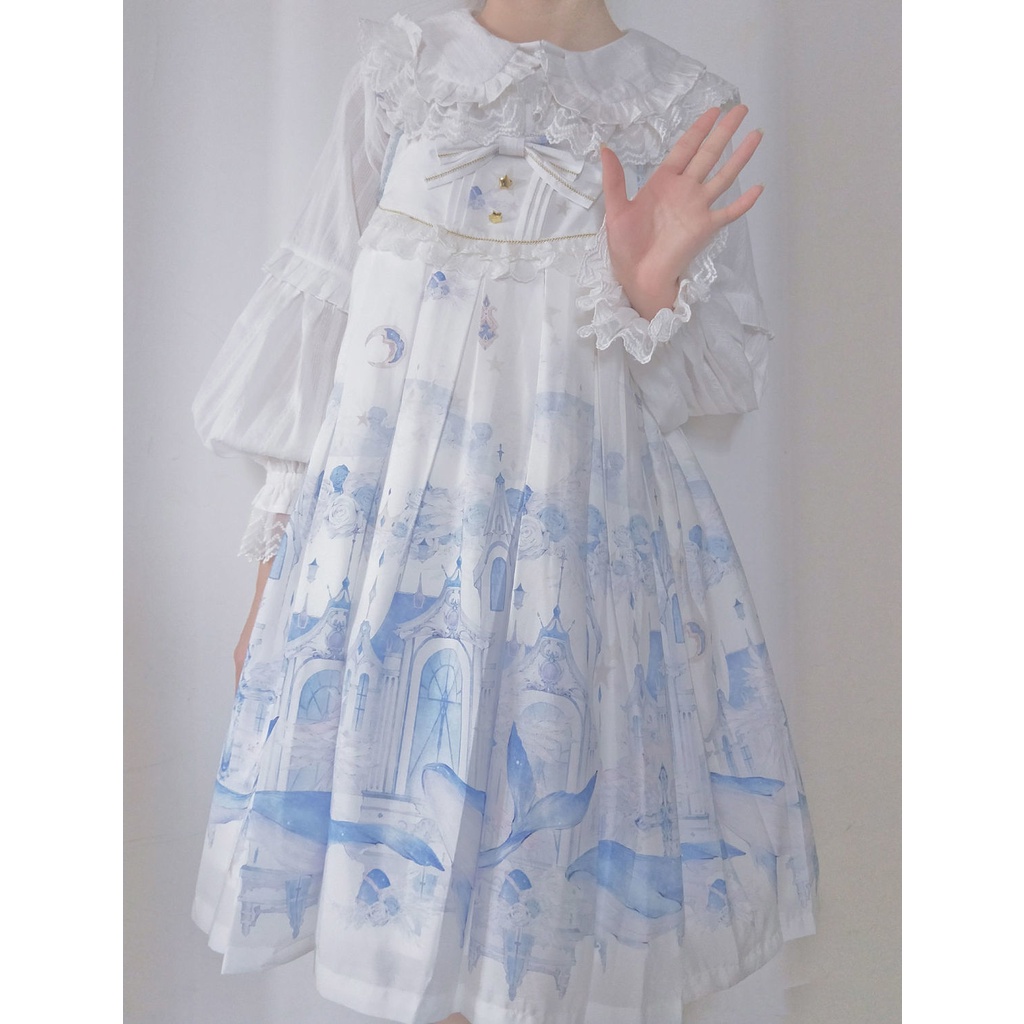 Áo Sơ Mi Lolita Tay Dài Cổ Bẻ Phối Ren Kem Nấm Dễ Thương