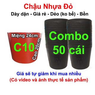  50 Chậu nhựa đỏ C10 trồng hoa Tết trồng rau trồng hoa vạn thọ tết  24x20cm  