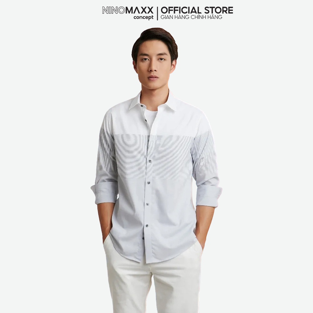 N&M Áo sơ mi nam sọc ngang chống nhăn chống ố vải form slim fit 2101073