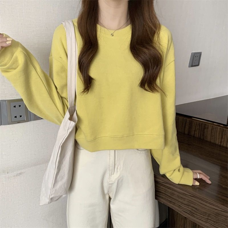 Plus Áo Sweater Tay Dài Cổ Tròn Màu Trơn Thời Trang Mùa Đông Cho Nữ Có Size Lớn