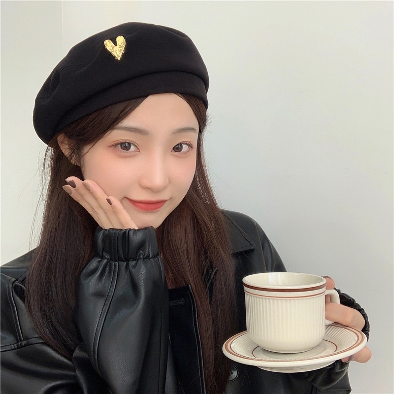 Mũ Nồi Mũ Beret Hình Trái Tim nổi thời trang Vintage phong cách Hàn Quốc