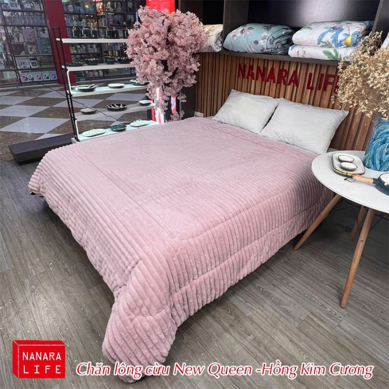 Chăn lông cừu Queen nhập khẩu từ Nanara life Nhật Bản màu hồng kích thước 2m*2m3