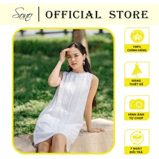 SONO - Đầm Xuông Trắng Phối Ren Chất Liệu Linen Cao Cấp Thoáng Mát Độ Bền Cao