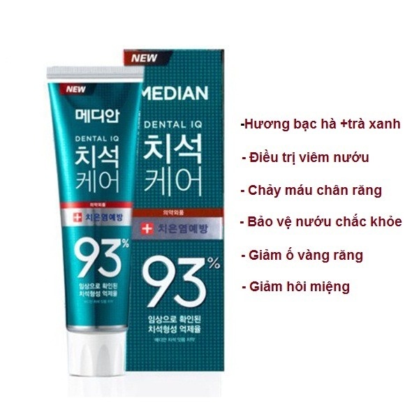 Kem trắng răng thơm miệng Median Dental IQ 93% Xanh lá Hàn Quốc 120G