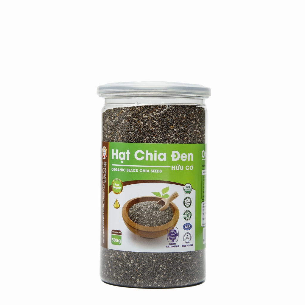 Hạt Chia Hữu Cơ Wellbeing / Bao bì xanh / Hạt Chia Hữu Cơ 100% chất lượng siêu sạch đen đẹp