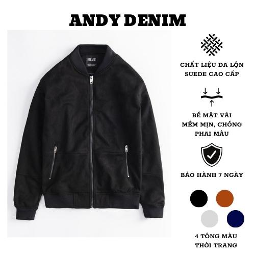 Áo khoác nam, áo bomber nam ANDY DENIM chất liệu da lộn SUEDE cao cấp, vải công nghệ cao chống phai màu, bám bụi