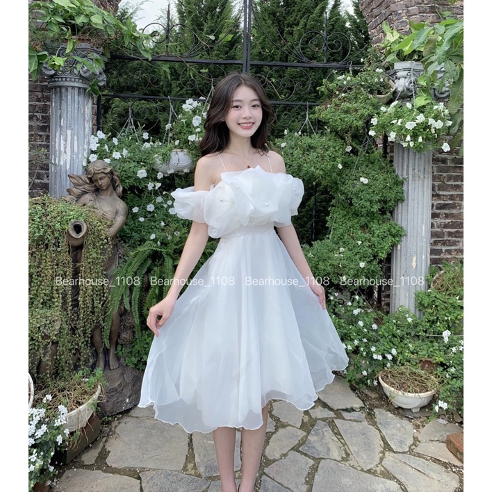 💐 VÁY ĐẦM TRẮNG TRỄ VAI CÔNG CHÚA * JASMINE ĐÍNH NGỌC TRẮNG * mặc sinh nhật, kỷ yếu, đi tiệc