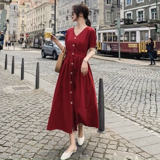 Đầm váy freesize cổ V form dài 2 màu