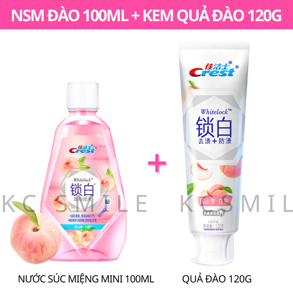 Nước súc miệng Crest quả đào White Lock làm trắng răng cho hơi thở thơm mát
