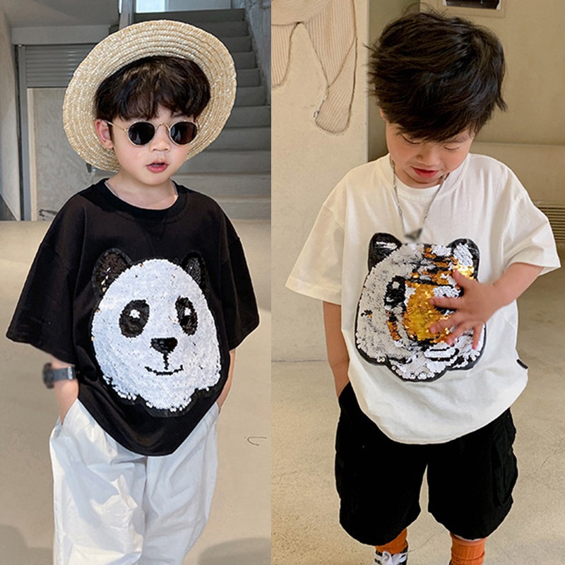 ☏☌☜Áo Thun Tay Ngắn Hai Mặt Đính Kim Sa Lấp Lánh Thay Đổi Màu Sắc Thời Trang Mùa Hè Cho