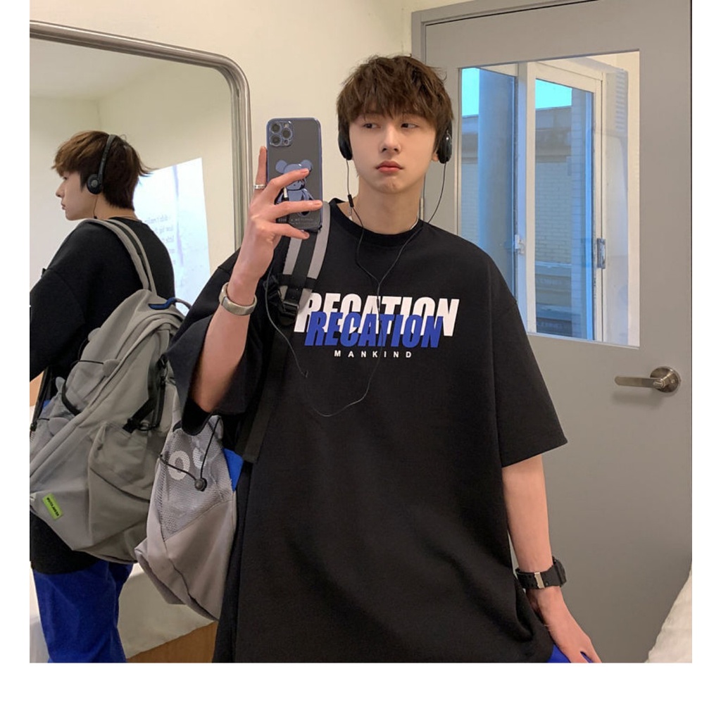 Áo Thun Thời Trang Hàn Quốc Đen Phối Chữ Xanh Siêu Hot