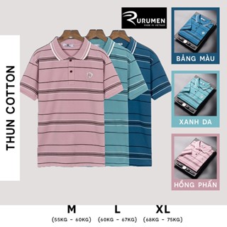 Áo Thun Nam Sọc Ngang Polo Cổ Bẻ Thêu Logo RURUMEN Áo Phông Cotton Mát Lạnh VNXK - AS049