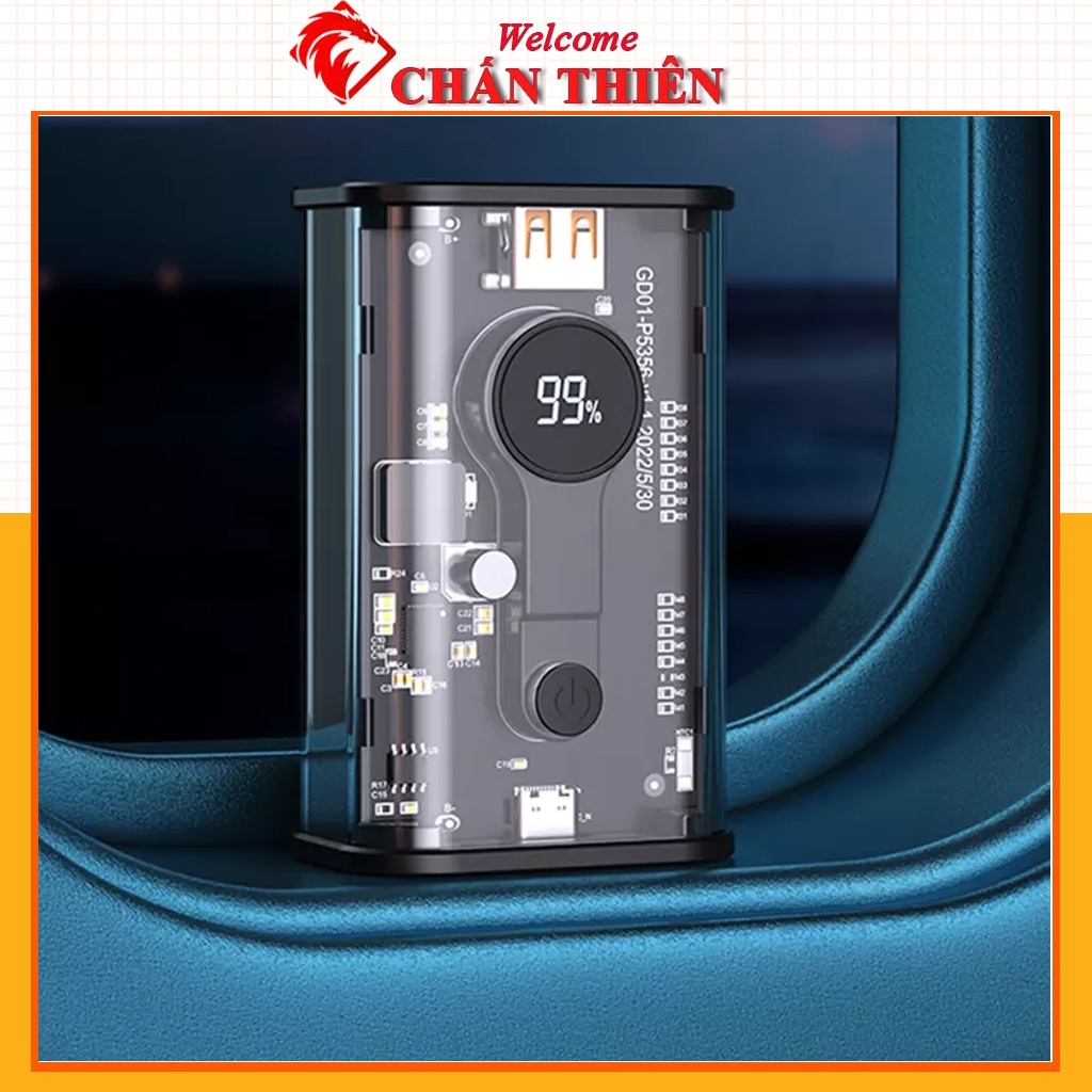 Sạc dự phòng trong suốt 10000 mah có hỗ trợ sạc nhanh tương thích Android Ios PD QC bảo hành 12 tháng