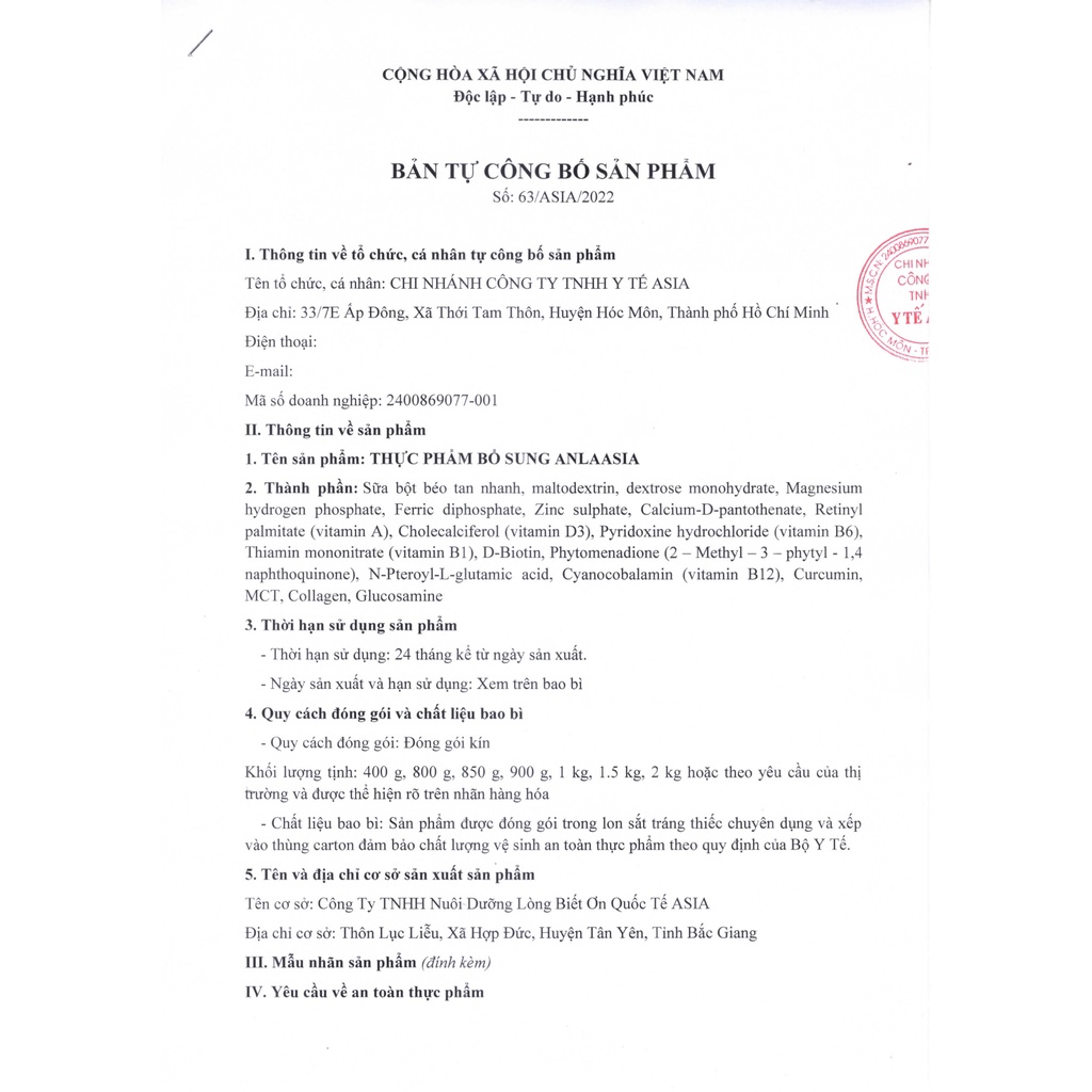 Sữa chống loãng xương Anla Asia 900g - Sữa dinh dưỡng