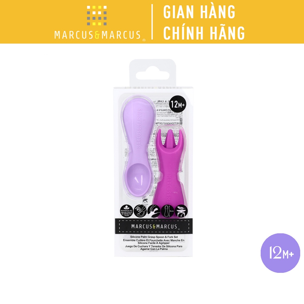 Bộ thìa nĩa tập ăn silicon cho bé Palm Grasp Marcus & Marcus, từ 12 tháng - Willo