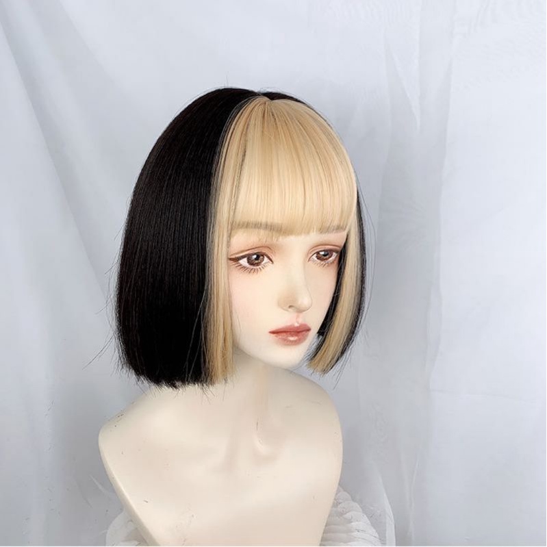 [Sẵn] Wig/Tóc giả đen nhuộm mái vàng hot trend siêu ngầu teen/lolita QS198 [Miu Cosplay]