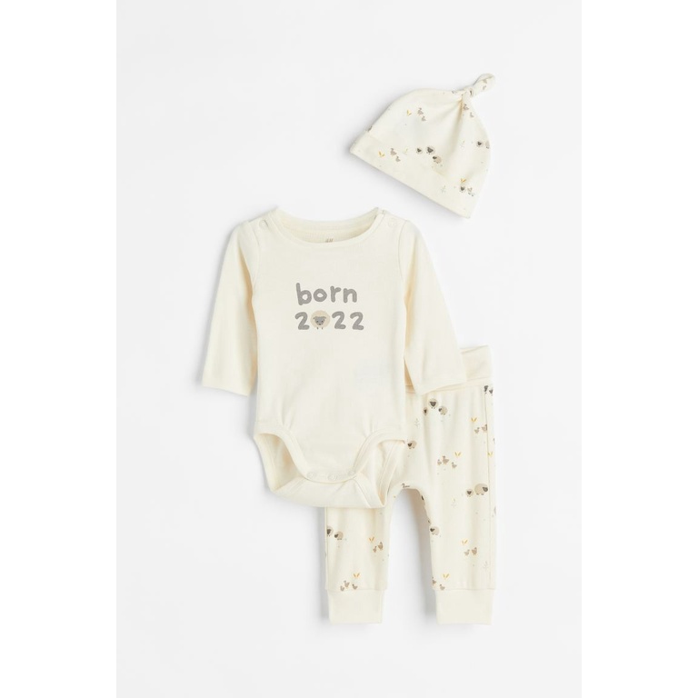 Set quần áo sơ sinh 3 chi tiết BORN 2022 cừu nhím HM H&M_hàng chính hãng authentic