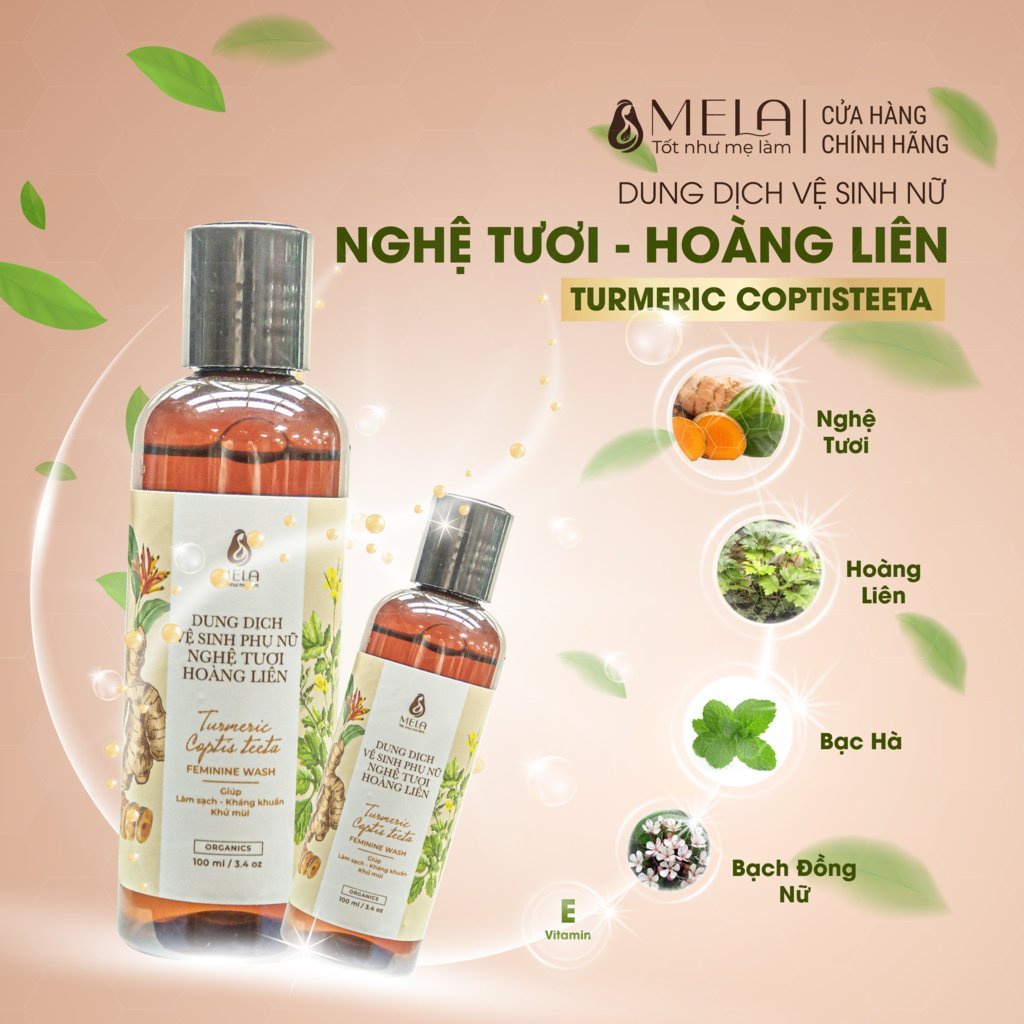 Dung Dịch Vệ Sinh Phụ Nữ Nghệ Hoàng Liên MELA Dịu Nhẹ, Làm Sạch Giảm Mùi Cân Bằng Độ Ẩm 100ml - ML06