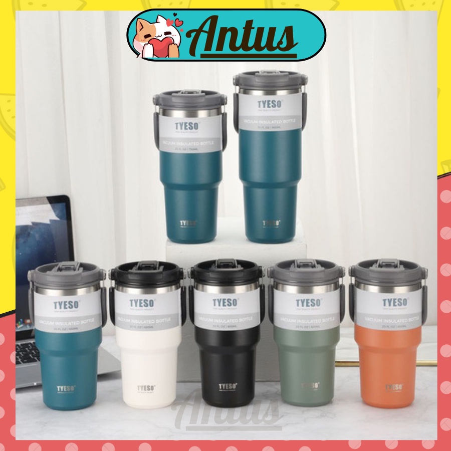 Ly Giữ Nhiệt Thép Ko Gỉ Tyeso 900ml Có Quai Xách, Ống Hút, Giữ Nhiệt Lâu Đến 12h