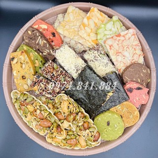 Set bánh healthy - bánh thuyền hạt, rong biển kẹp hạt, thanh gạo lứt rong biển/chà bông, biscotti, cookies, bánh ngói