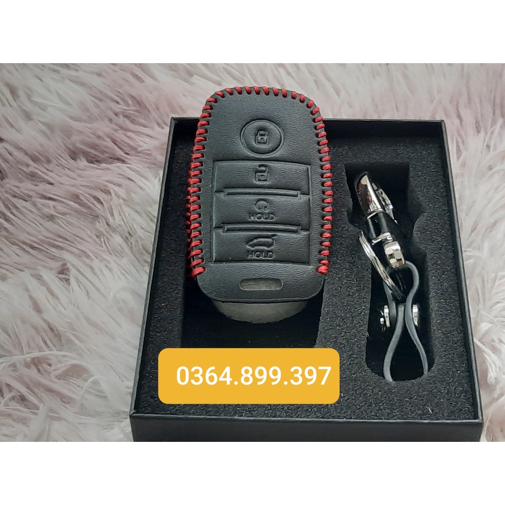 Bao da 2 lớp bọc chìa khoá xe KIA Seltos  2021 2022 2023 loại 4 nút bấm
