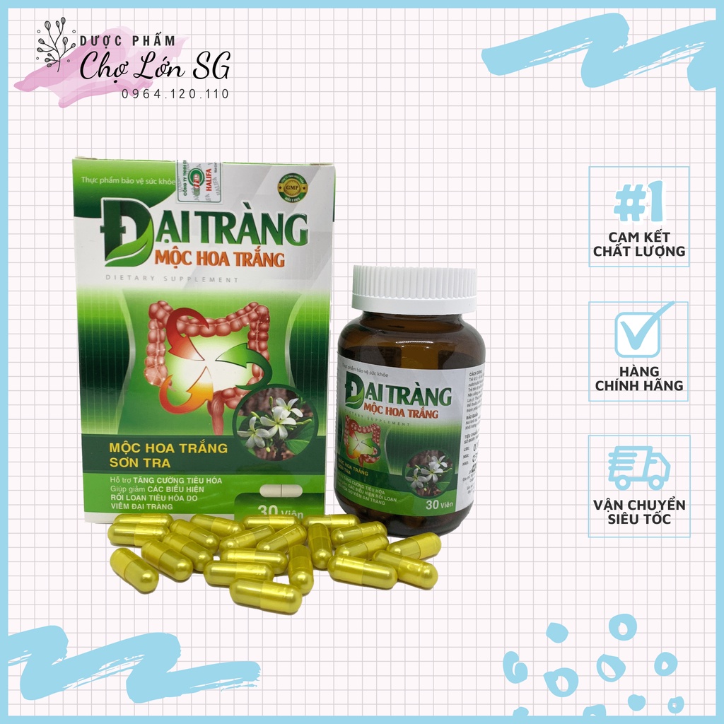 Viên uống Đại Tràng Mộc Hoa Trắng giảm các biểu hiện đầy hơi, ăn uống khó tiêu - hộp 30 viên