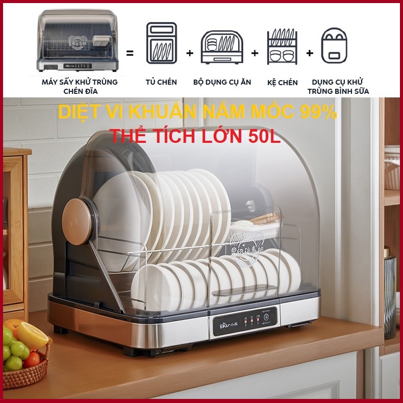 Máy Sấy Chén Bát Bear, Máy Sấy Bát Đũa, Khử Trùng Bình Sữa Bằng Tia UV-Dung Tích 50L-Chính Hãng Bear Bảo Hành 6th