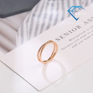 Nhẫn nữ doris titan chữ x viền nửa đá gold / silver / rose gold j5-310