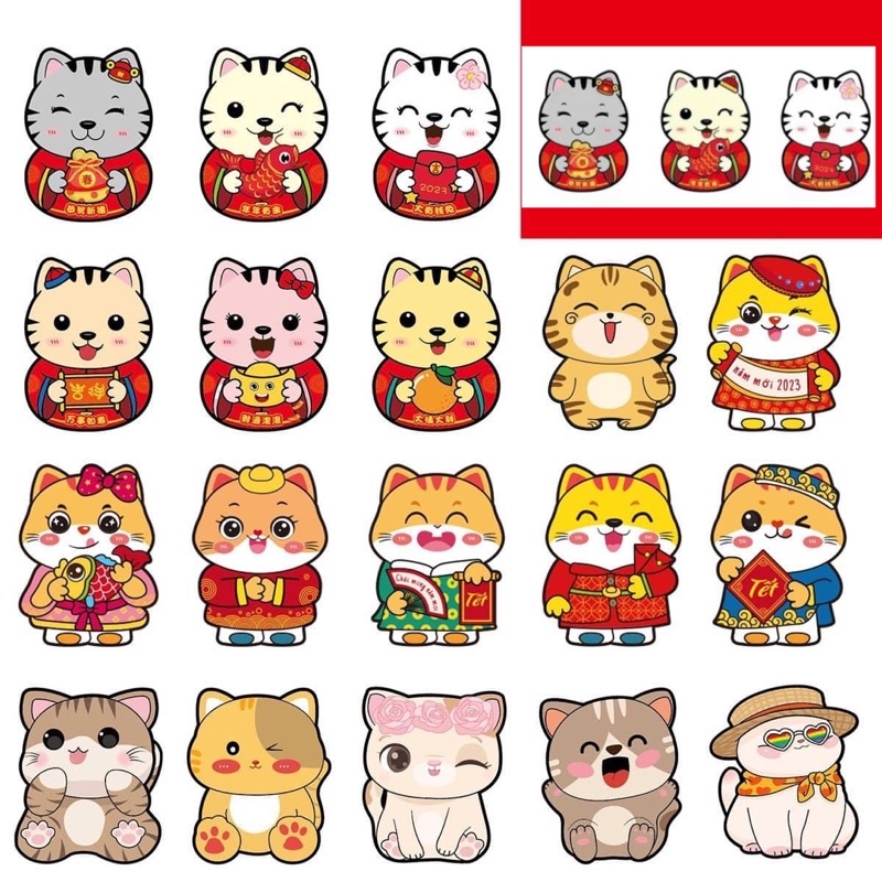 Combo 10 Bao lì xì chibi kim cương hoạt hình Tết Quý Mão 2023 con mèo đẹp