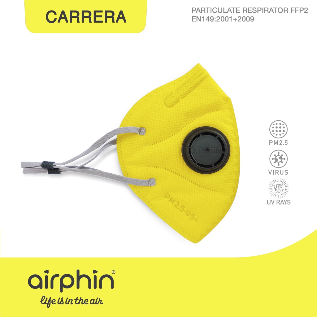 Khẩu trang Airphin FFP2 COMBI Carrera (vàng van đen) - Size L - 29k/c