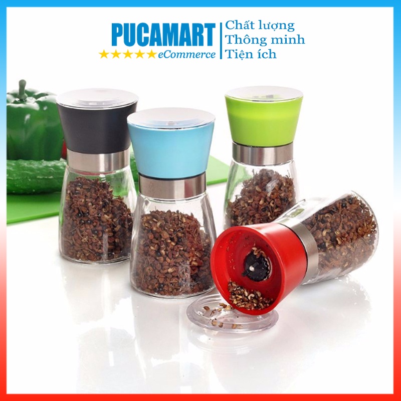 Cối Xay Tiêu Cầm Tay PUCA, Lọ, Hủ Xay Tiêu Thủy Tinh Có Thể Điều Chỉnh Kích Thước