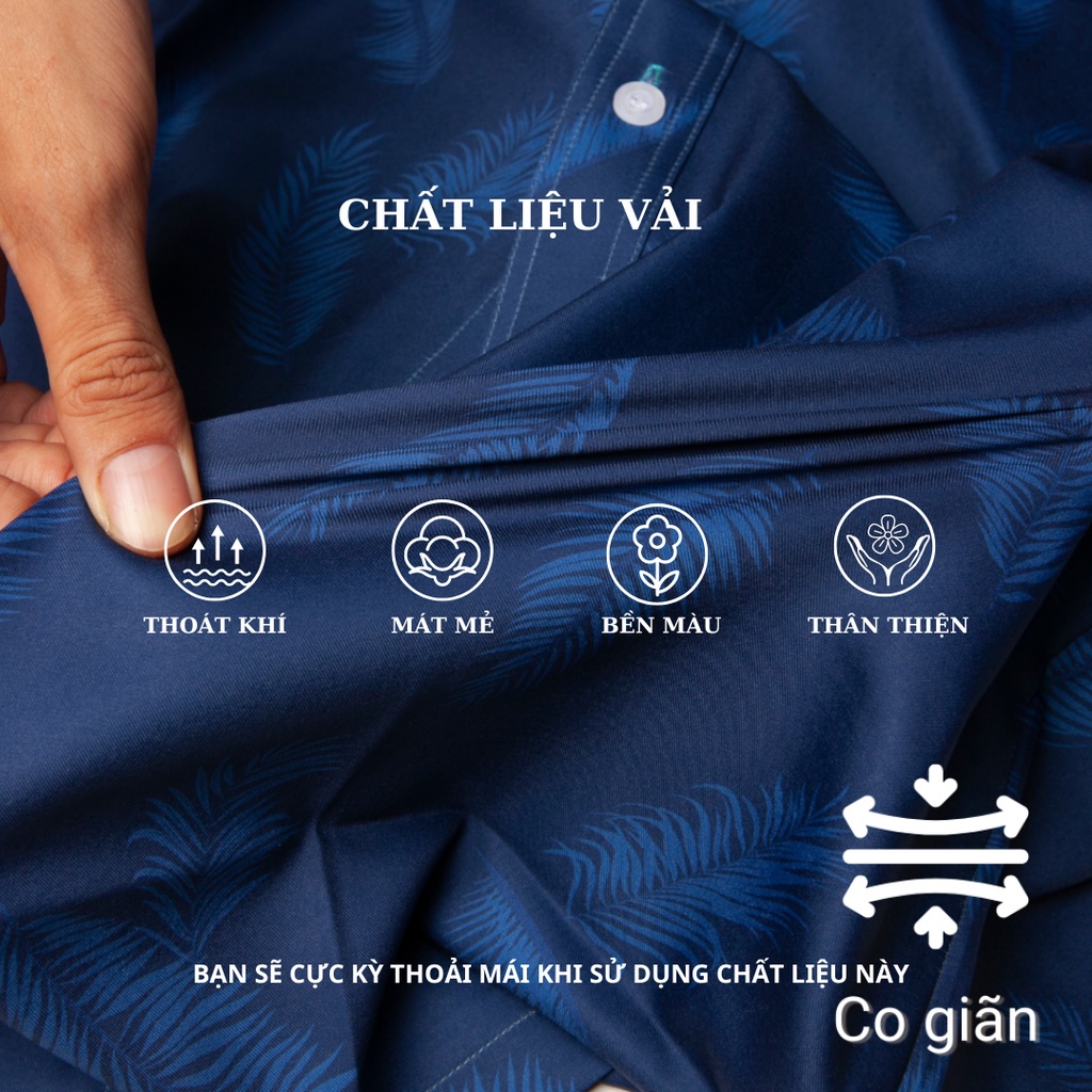 Áo sơ mi nam trung niên tay ngắn họa tiết vải lụa mềm mịn co giãn không nhăn form rộng có túi ALUA15