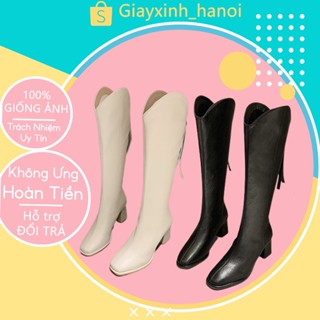Giày bốt cổ cao có khóa kéo sau để cao 7p giữ ấm thời trang thu đông mới
