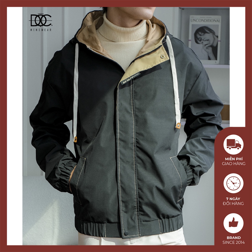 Áo khoác gió nam 2 lớp có mũ Độc menswear, form slim 2 màu trắng, be - AK373