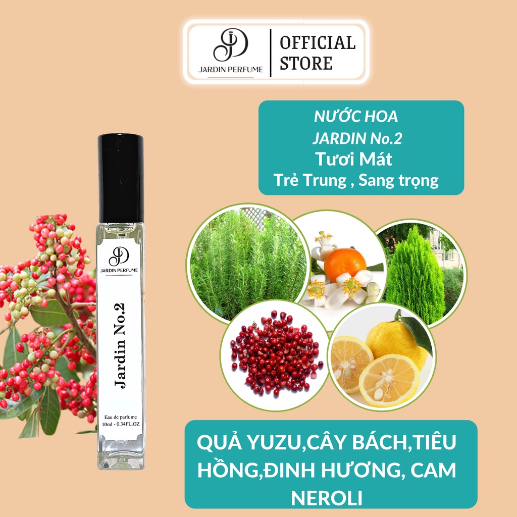 Nước Hoa Mini Unissex Jardin No.2 Tươi Mát , Trẻ Trung , Sang Trọng 10ml | Dầu Thơm Body Mist Unissex Thơm Lâu Dạng Xịt