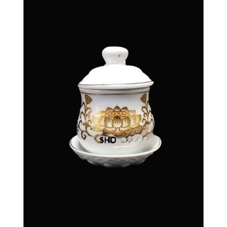 Chung nước cúng có nắp hoa sen gốm sứ thờ cúng