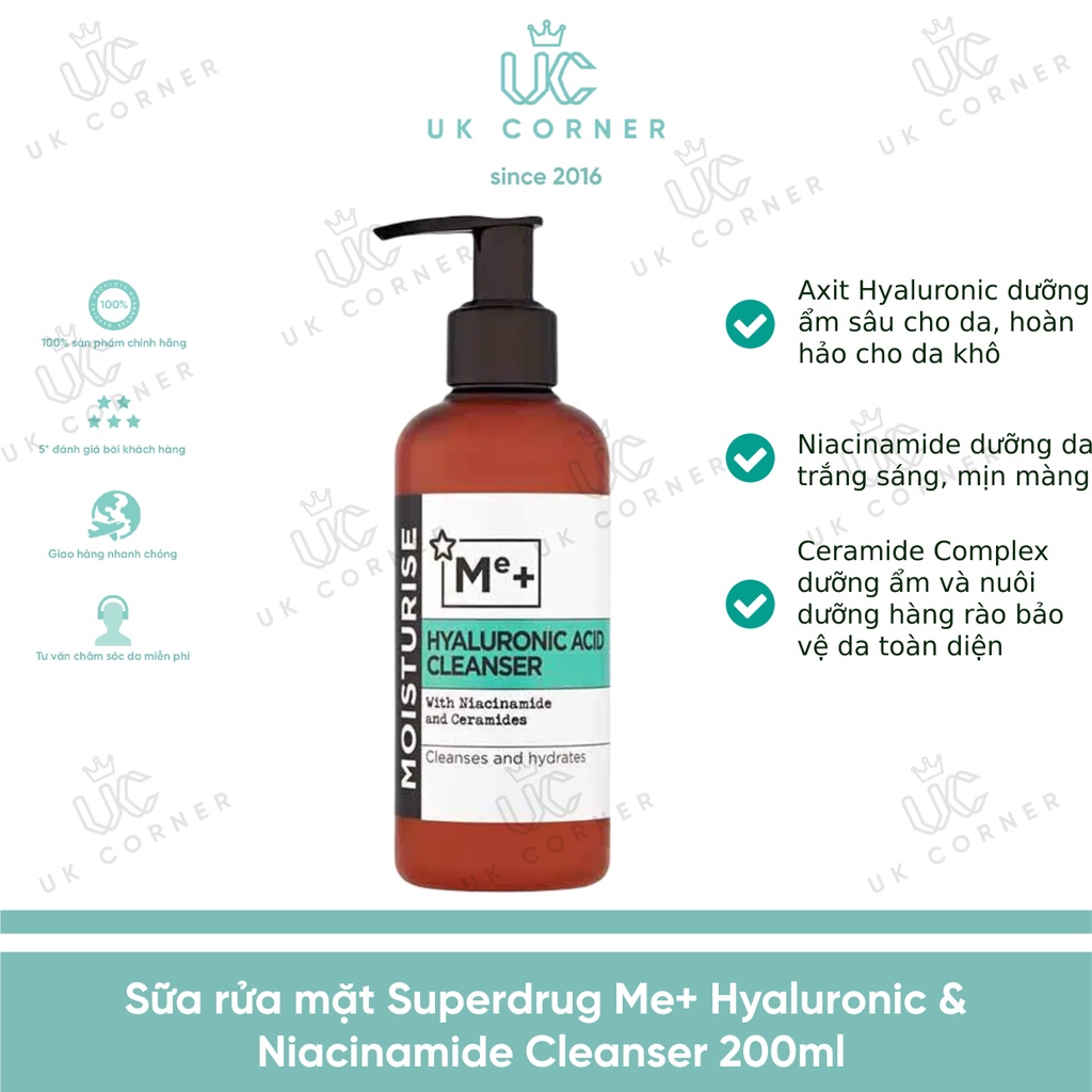 Sữa rửa mặt Me+ Hyaluronic & Niacinamide Cleanser 200ml