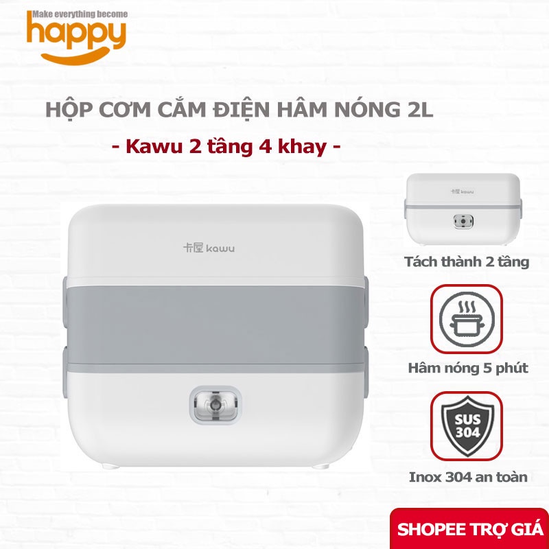 Hộp cơm cắm điện văn phòng tự nấu hộp cơm hâm nóng thức ăn 2 tầng 4 khay inox 304 có nắp chống tràn