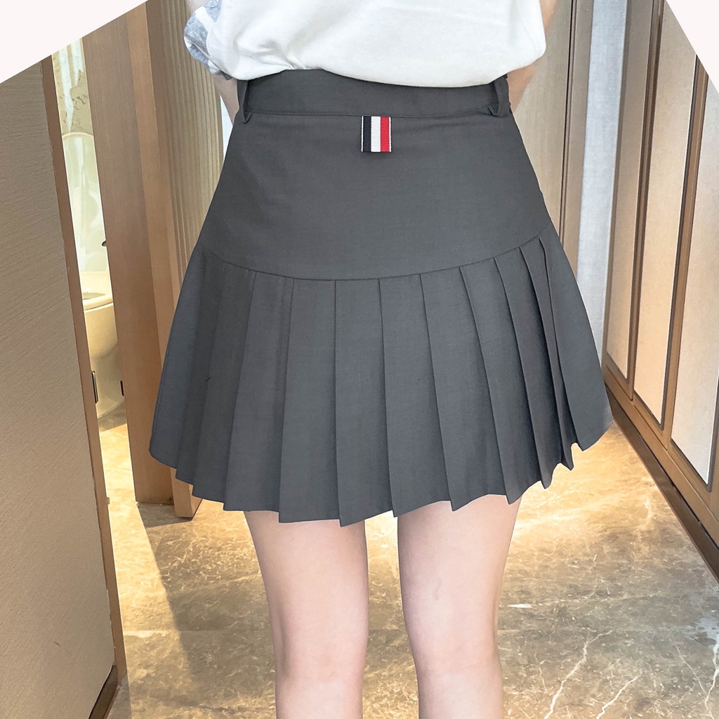 Thom Browne pleated skirt spring and summer high waist A- line skirt slimming large size fat mm college style skirt anti-exposure student skirt